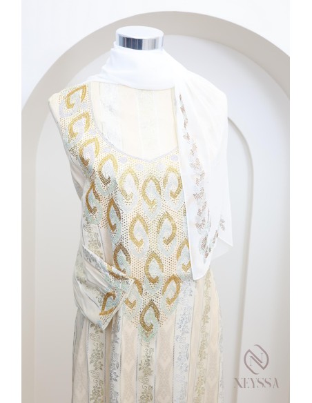 Luxury fabric box hijabi makhawer johara rhinestones, sewing outfit