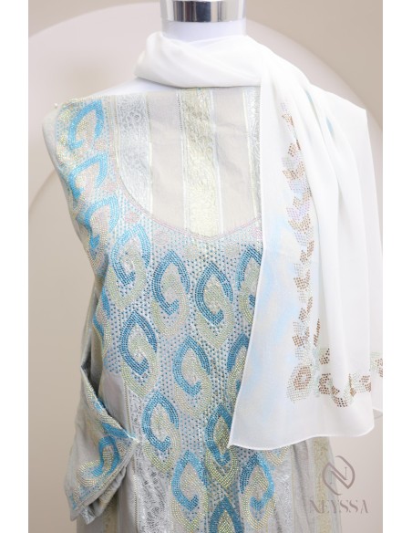 Luxury fabric box hijabi makhawer johara rhinestones, sewing outfit