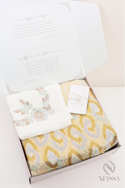 Luxury fabric box hijabi makhawer johara rhinestones, sewing outfit