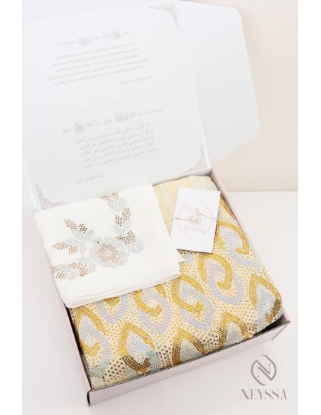 Coffret de tissu de luxe hijabi makhawer johara strass, tenue à coudre
