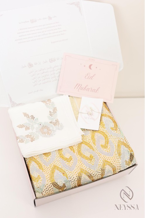 Box mit luxuriösem Hijabi-Stoff makhawer johara mit Strasssteinen