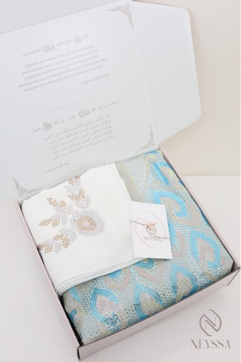 Luxury fabric box hijabi makhawer johara rhinestones, sewing outfit
