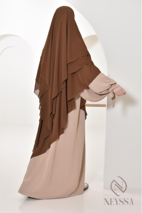 Long khimar 3 voiles en mousseline pour femme musulmane voilée