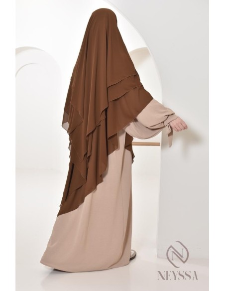 Long khimar 3 voiles en mousseline pour femme musulmane voilée