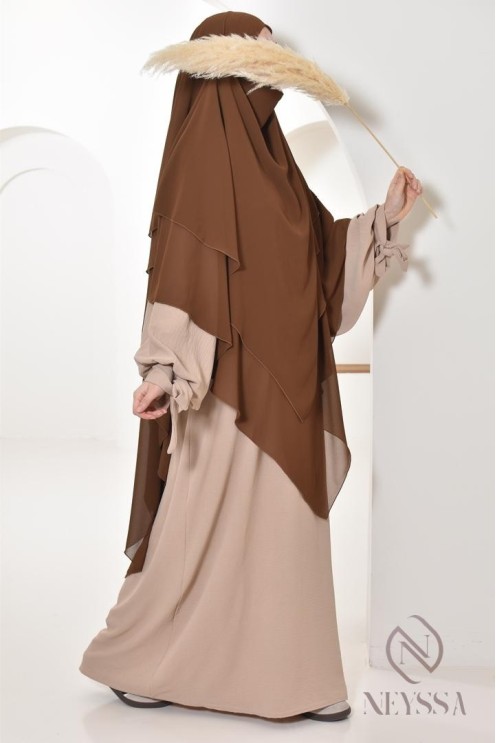 Long khimar 3 voiles en mousseline pour femme musulmane voilée