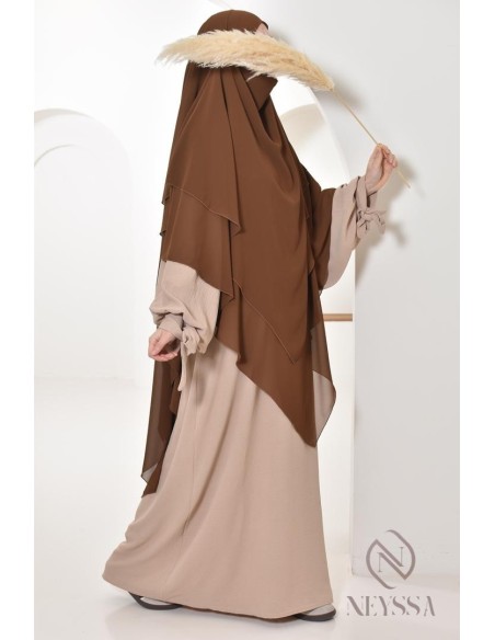 Long khimar 3 voiles en mousseline pour femme musulmane voilée