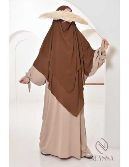 Long khimar 3 voiles en mousseline pour femme musulmane voilée