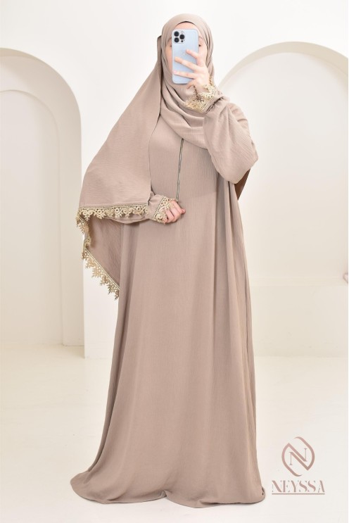 Abaya de prière à dentelles hijab intégré en jazz, femme musulmane