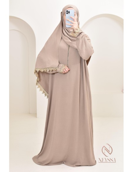 Abaya de prière à dentelles hijab intégré en jazz, femme musulmane