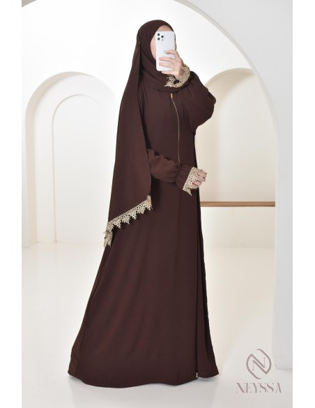 Abaya de prière à dentelles hijab intégré en jazz, femme musulmane