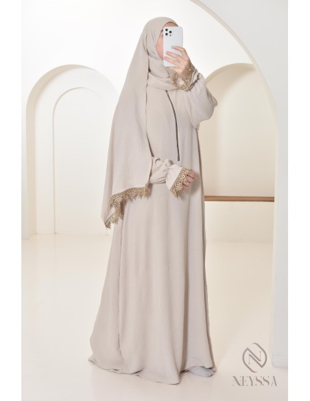 Abaya de prière à dentelles hijab intégré en jazz, femme musulmane