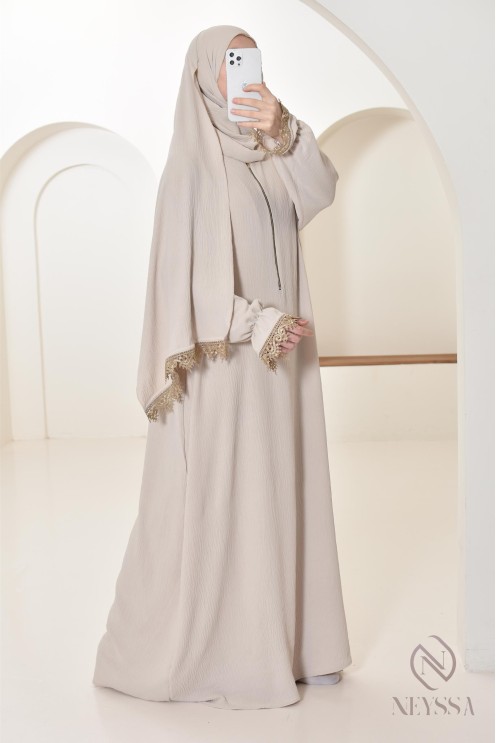 Abaya de prière à dentelles hijab intégré en jazz, femme musulmane