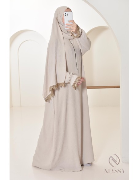 Abaya de prière à dentelles hijab intégré en jazz, femme musulmane