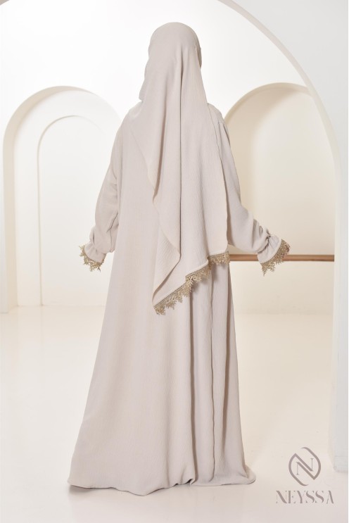 Abaya de prière à dentelles hijab intégré en jazz, femme musulmane