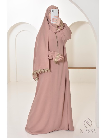 Abaya de prière à dentelles hijab intégré en jazz, femme musulmane