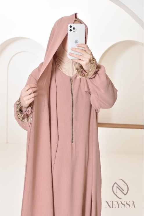 Abaya de prière à dentelles hijab intégré en jazz, femme musulmane