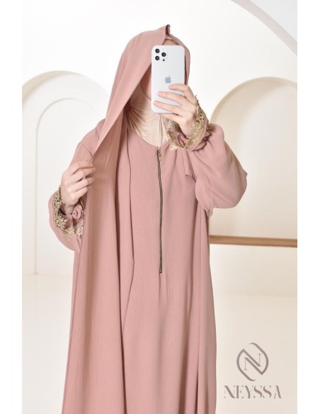 Abaya de prière à dentelles hijab intégré en jazz, femme musulmane