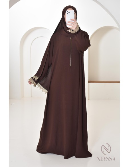 Abaya de prière à dentelles hijab intégré en jazz, femme musulmane