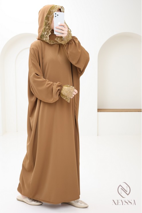 Abaya de prière avec son hijab intégré, idéal salat Aid