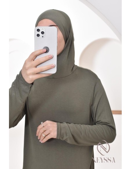 Sous pull manches longues en jersey, avec cahoule intégrée, idéal hijabi