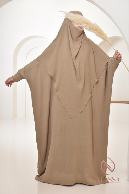 Ensemble abaya et khimar avec hijab intégré pas cher soie de jazz