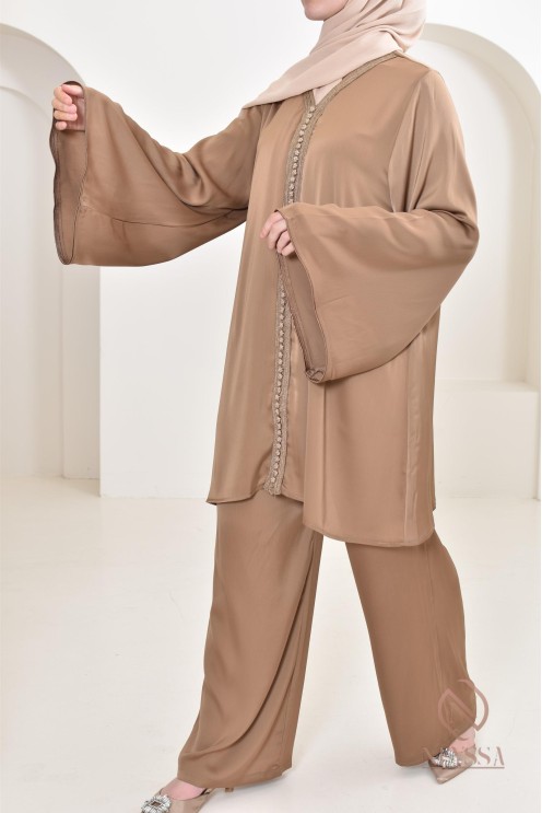 Ensemble tunique caftan avec son palazzo ample, idée tenue Aïd 2024