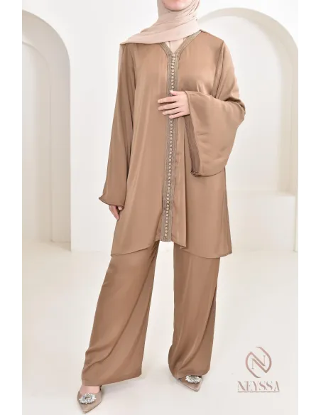 Ensemble tunique caftan avec son palazzo ample, idée tenue Aïd 2024