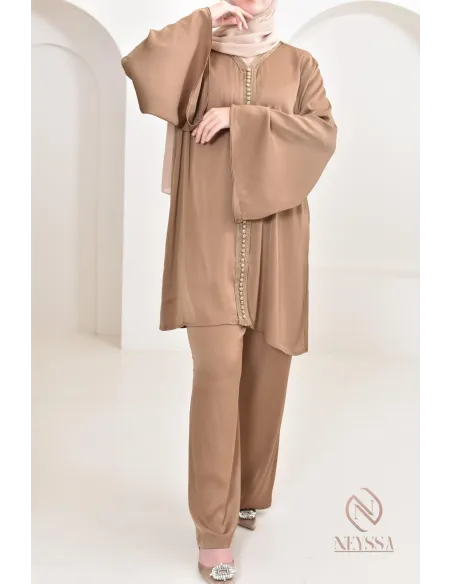Ensemble tunique caftan avec son palazzo ample, idée tenue Aïd 2024
