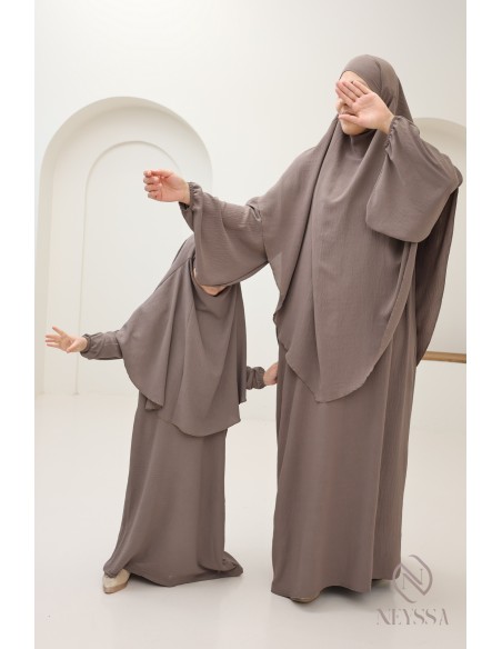 abaya khimar en pointe pour mère et fille, combo de prière