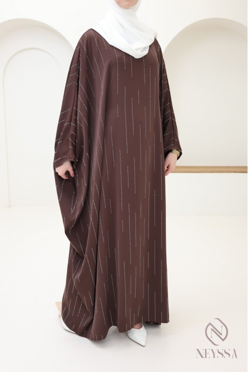 Abaya Schmetterling Strass, elegante bescheidene Kleidung für Eid.