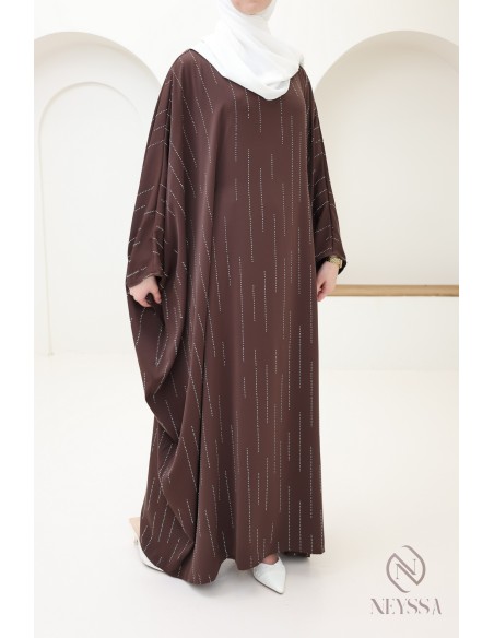 Abaya Schmetterling Strass, elegante bescheidene Kleidung für Eid.