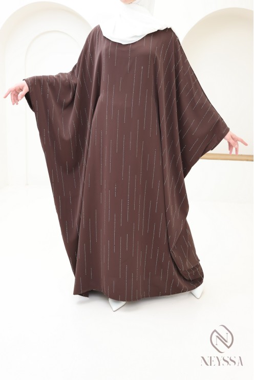 Abaya Schmetterling Strass, elegante bescheidene Kleidung für Eid.