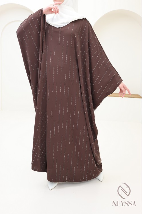 Abaya Schmetterling Strass, elegante bescheidene Kleidung für Eid.