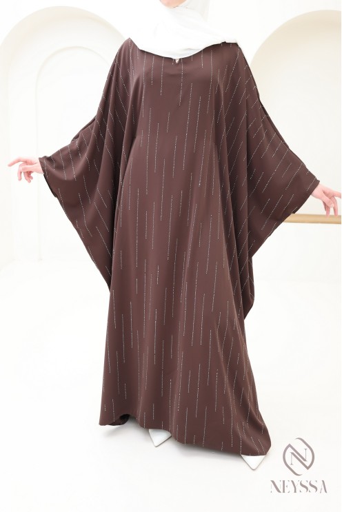 Abaya papillon strass, tenue modeste élégante pour l'Aïd