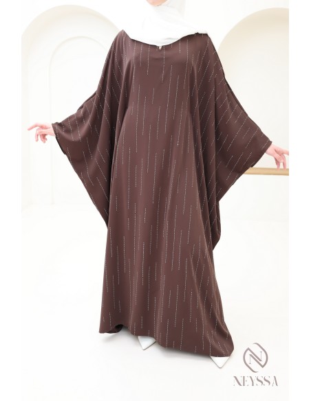 Abaya papillon strass, tenue modeste élégante pour l'Aïd