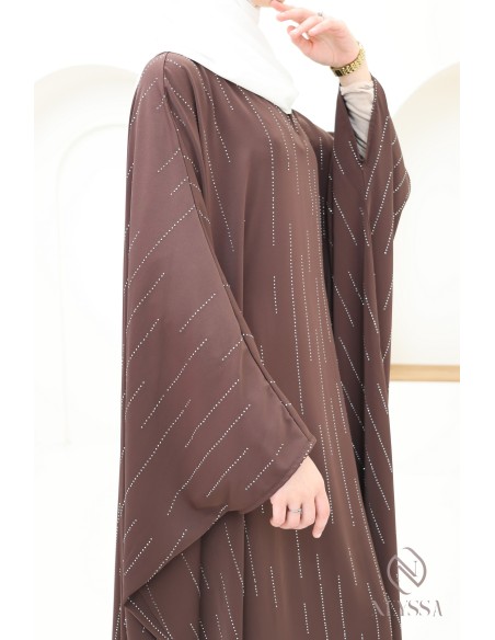 Butterfly rhinestone abaya, elegant modest outfit for Eid