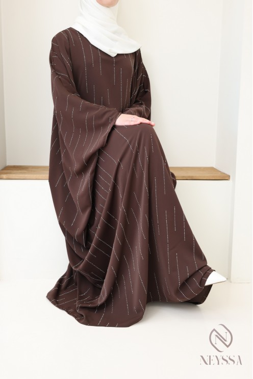 Abaya papillon strass, tenue modeste élégante pour l'Aïd