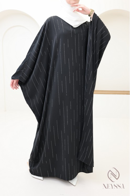 Abaya Schmetterling Strass, elegante bescheidene Kleidung für Eid.