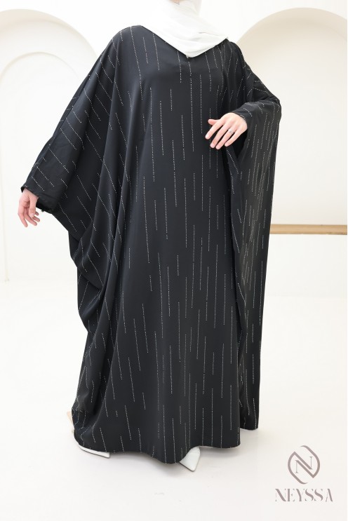 Abaya papillon strass, tenue modeste élégante pour l'Aïd