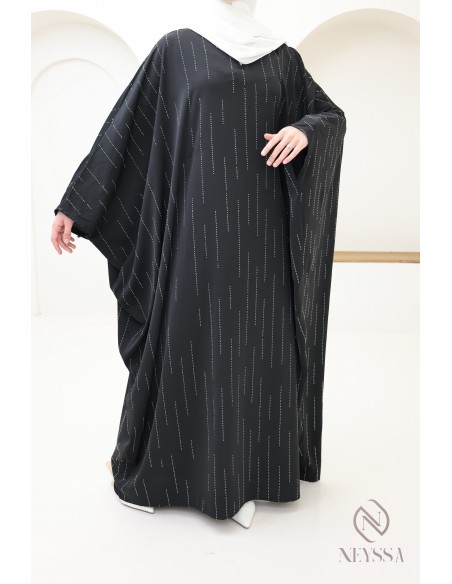 Abaya papillon strass, tenue modeste élégante pour l'Aïd