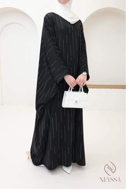 Abaya Schmetterling Strass, elegante bescheidene Kleidung für Eid.