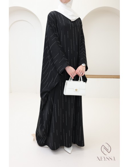 Abaya papillon strass, tenue modeste élégante pour l'Aïd
