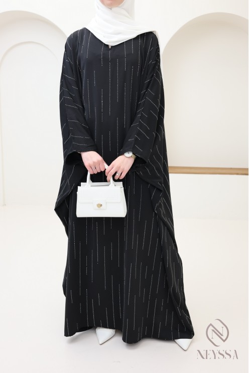 Abaya Schmetterling Strass, elegante bescheidene Kleidung für Eid.