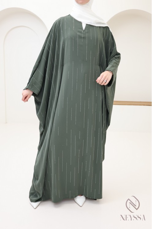 Abaya papillon strass, tenue modeste élégante pour l'Aïd