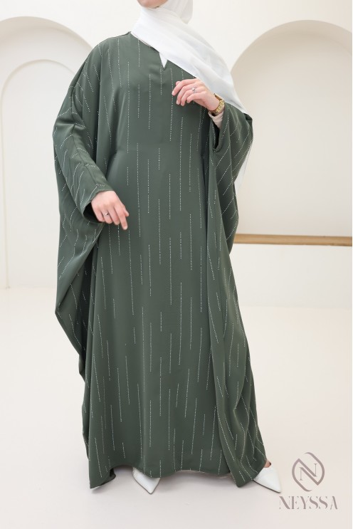 Abaya Schmetterling Strass, elegante bescheidene Kleidung für Eid.