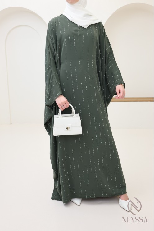 Butterfly rhinestone abaya, elegant modest outfit for Eid