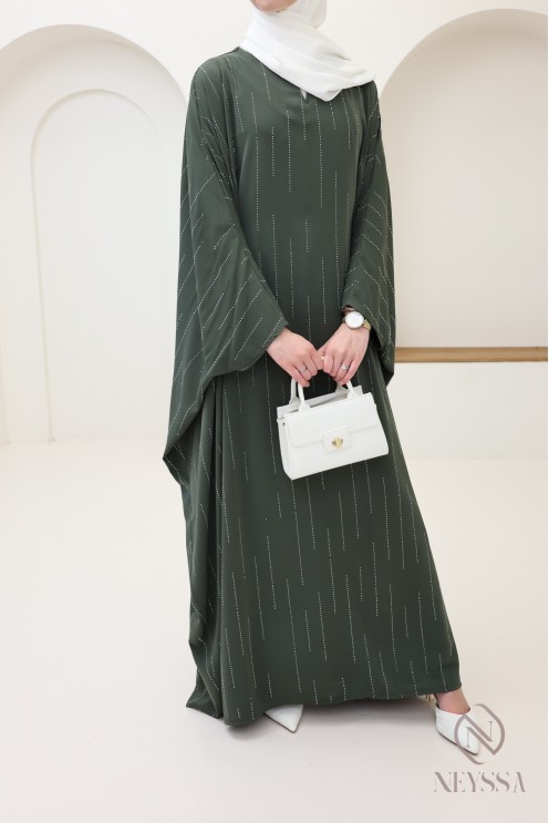 Butterfly rhinestone abaya, elegant modest outfit for Eid