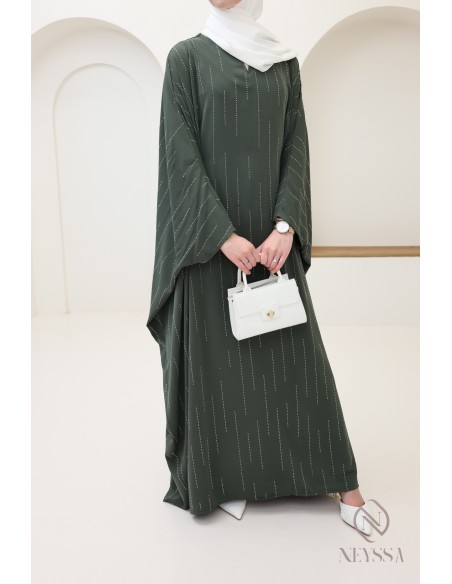 Abaya Schmetterling Strass, elegante bescheidene Kleidung für Eid.