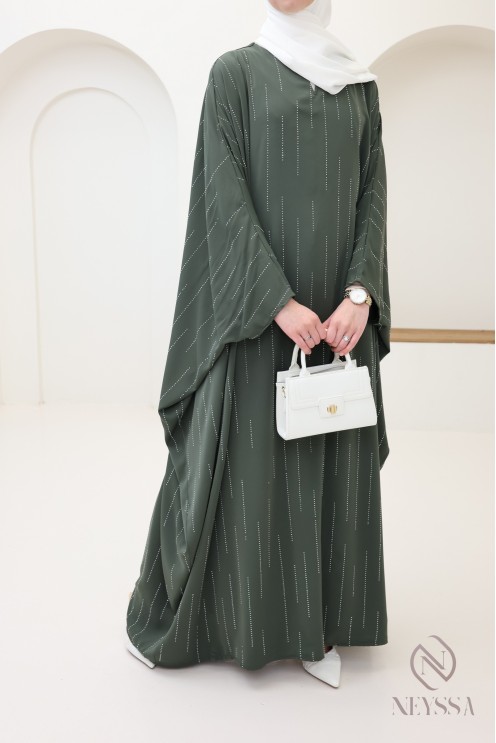 Abaya papillon strass, tenue modeste élégante pour l'Aïd