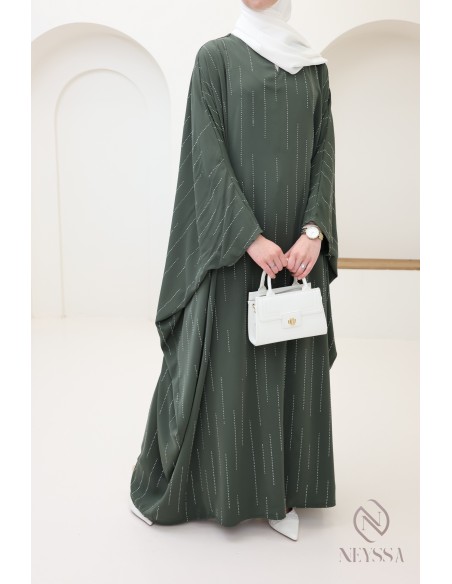 Abaya papillon strass, tenue modeste élégante pour l'Aïd